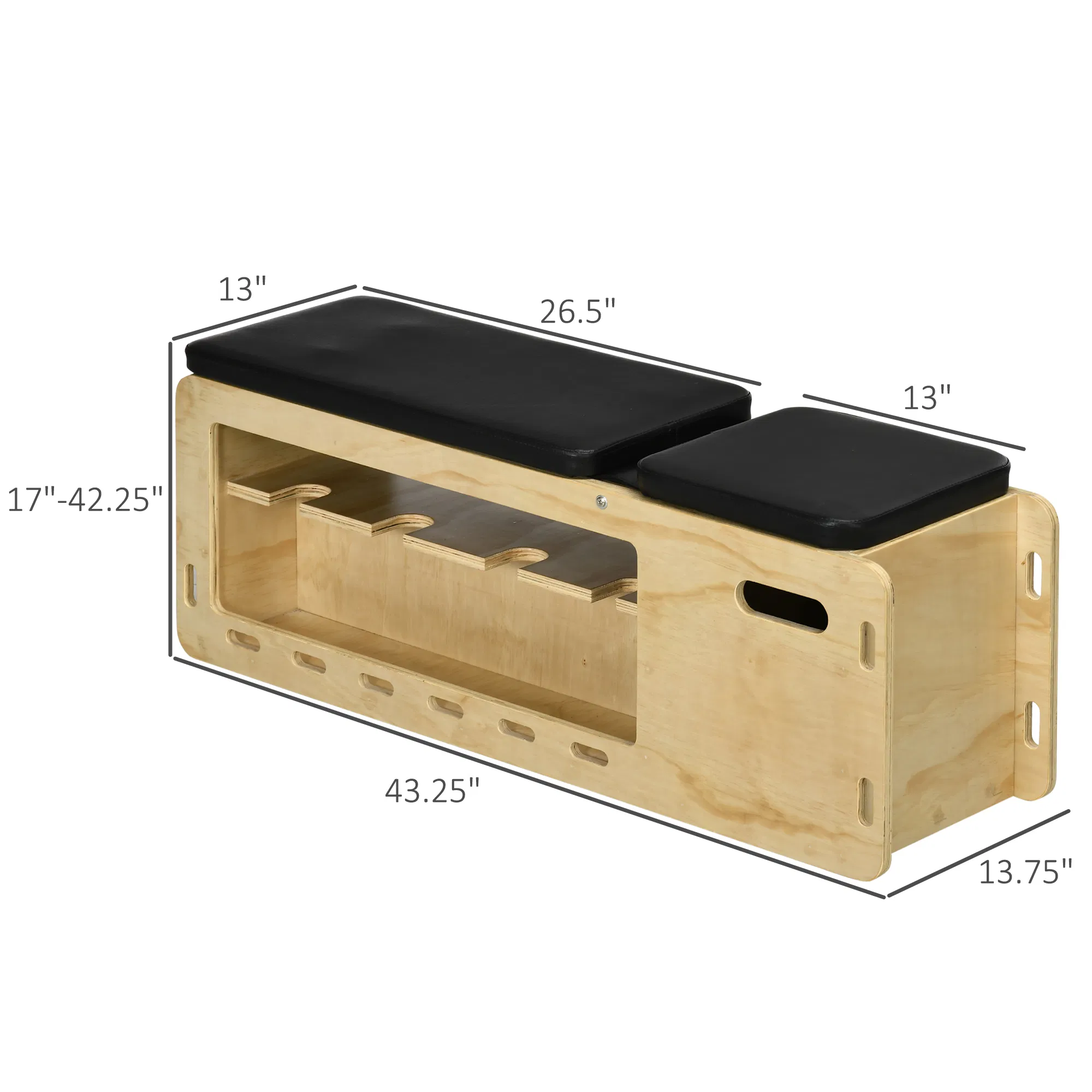 Wooden Workout Bench with Dumbbell Rack and Resistance Bands, Adjustable Incline Weight Bench for Home Gym - Image 3