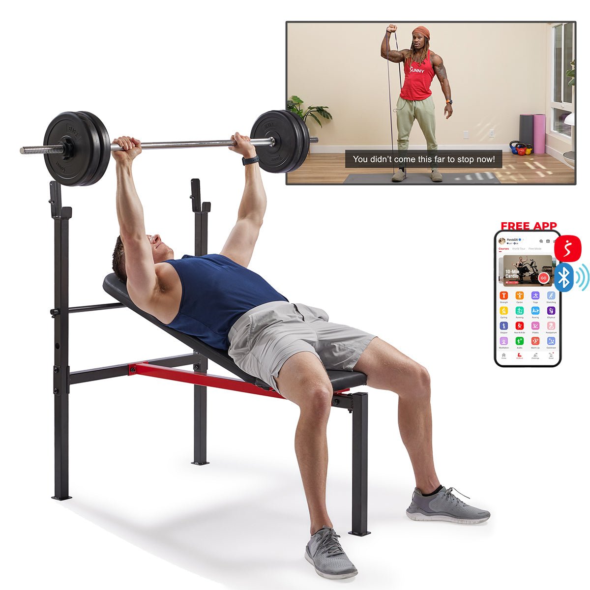 Sunny Health & Fitness Adjustable Standard Incline Weight Bench with Rack - SF-BH623008 - Image 2