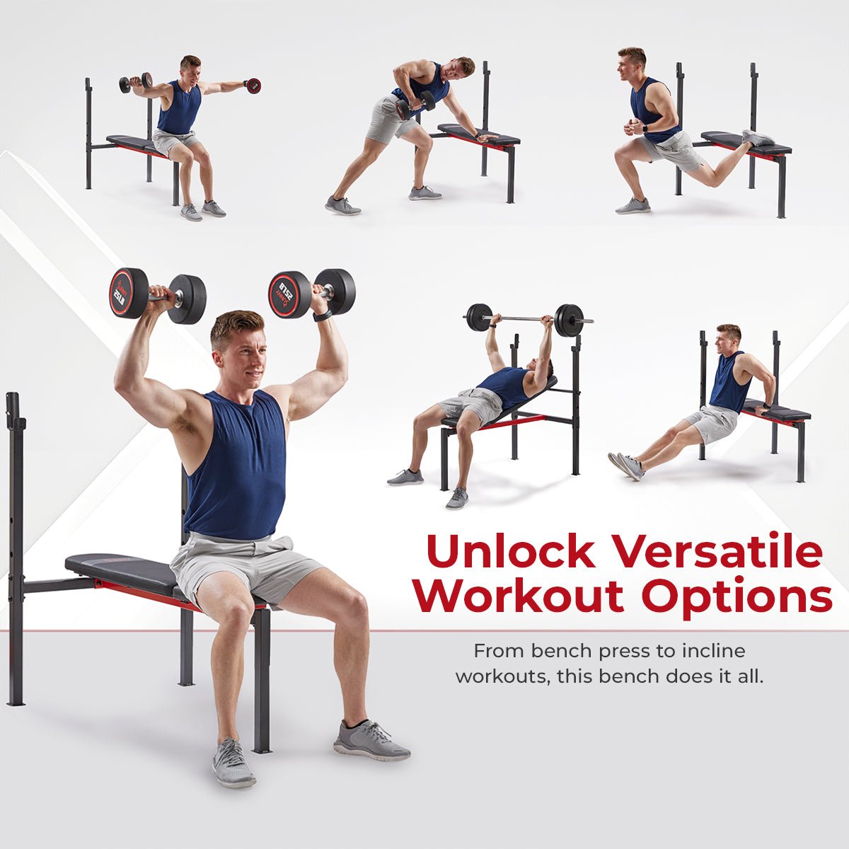 Sunny Health & Fitness Adjustable Standard Incline Weight Bench with Rack - SF-BH623008 - Image 4