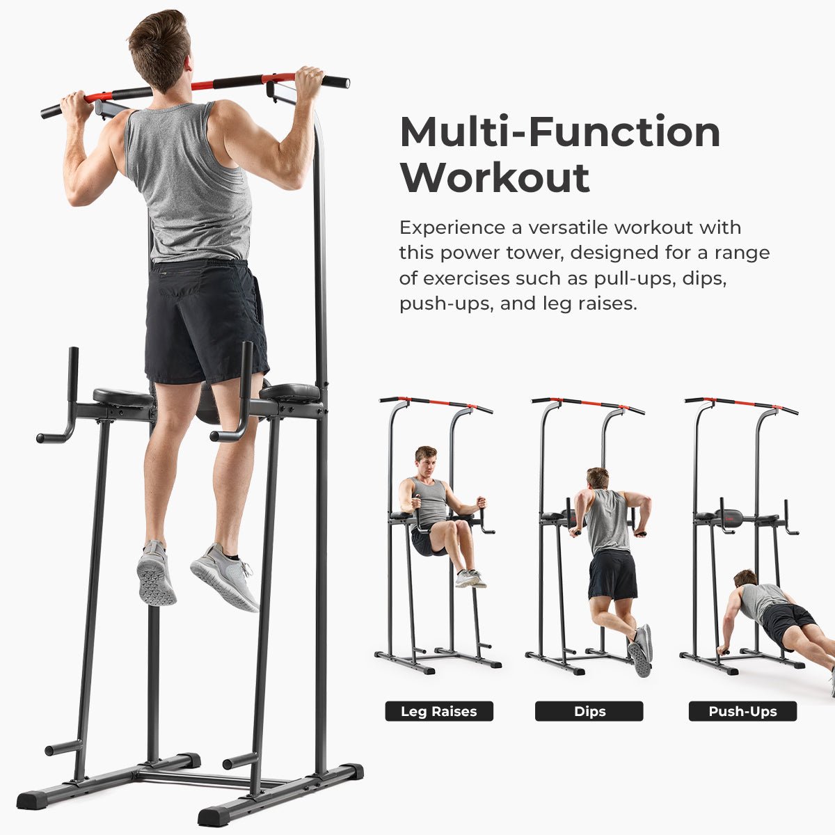 Sunny Health & Fitness Multi-Function Power Tower with Dip Station, Pull Up Bar, and Core Workout - SF-XF924016 - Image 4