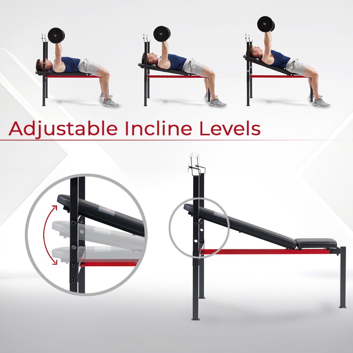 Sunny Health & Fitness Adjustable Standard Incline Weight Bench with Rack - SF-BH623008 - Image 5