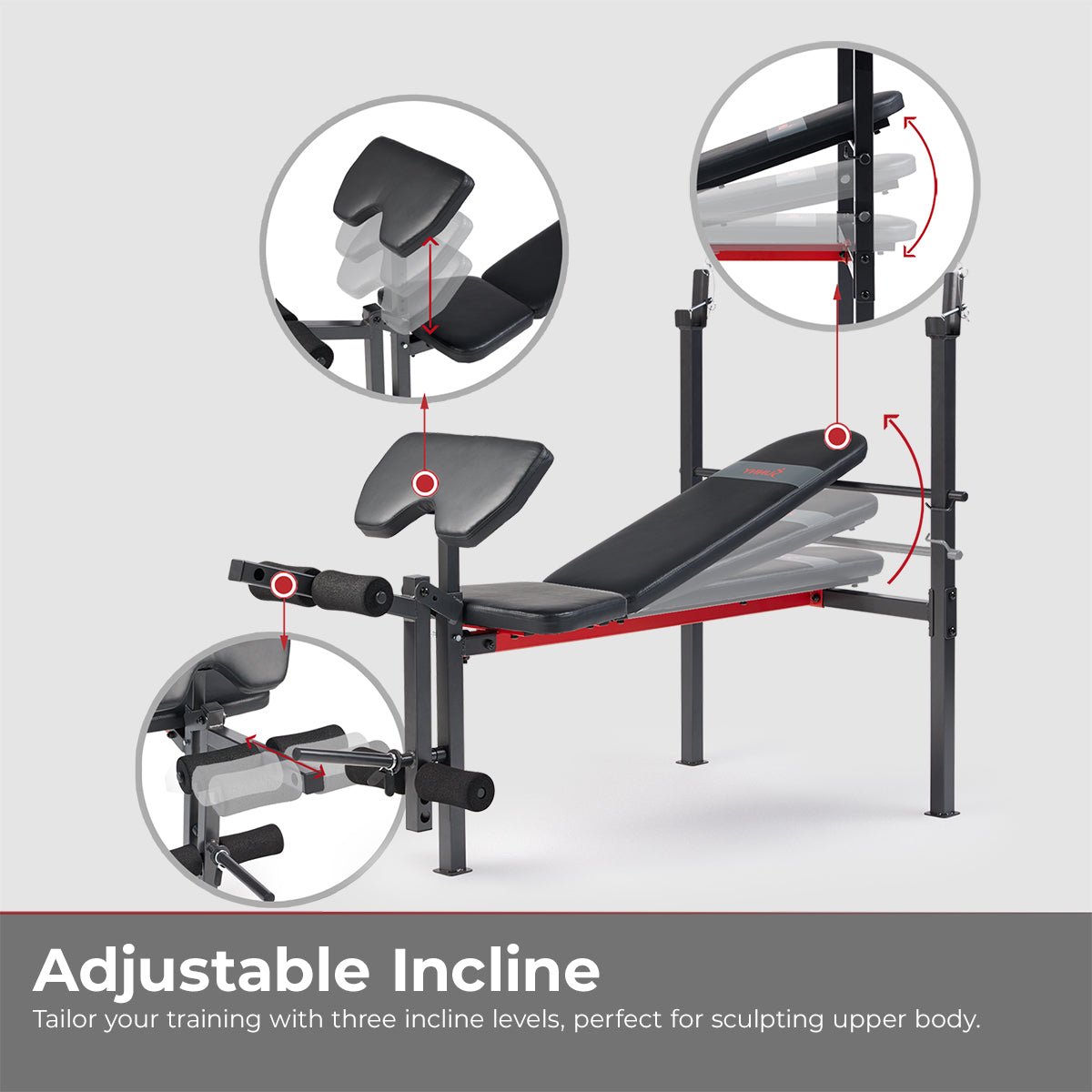 Sunny Health & Fitness Adjustable Standard Incline Weight Bench with Leg Developer and Preacher Curl Attachment - SF-BH623009 - Image 5