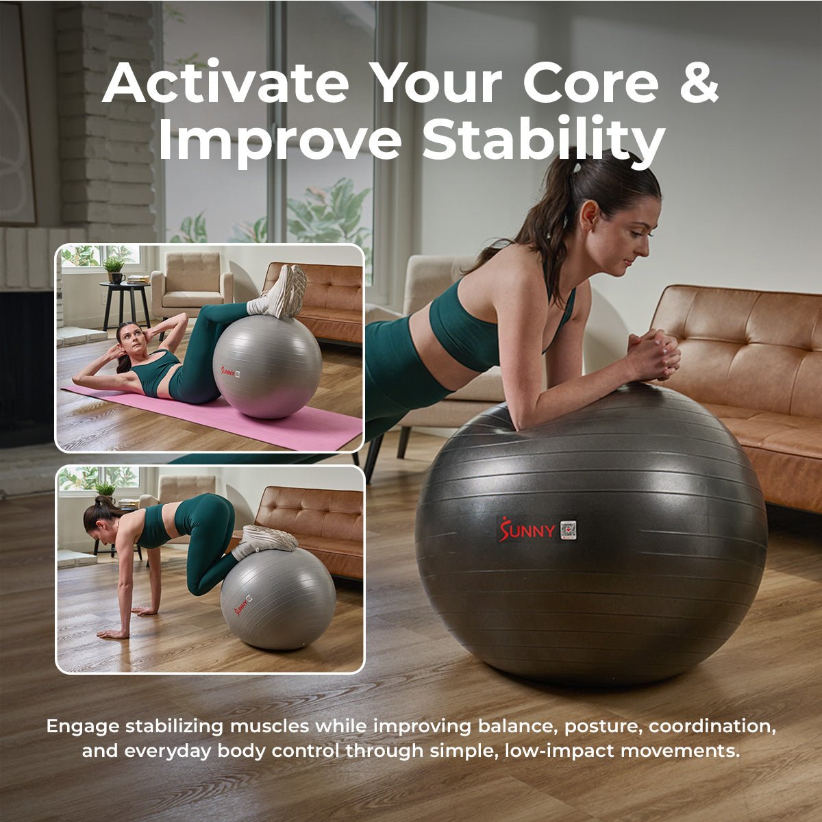 Sunny Health & Fitness Premium Yoga Ball Large 75CM - Image 6