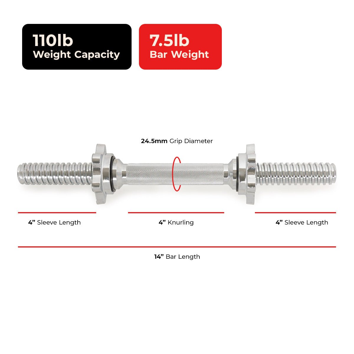 Sunny Health & Fitness 14" Threaded Chrome Dumbbell Bar (Pair) - Image 6