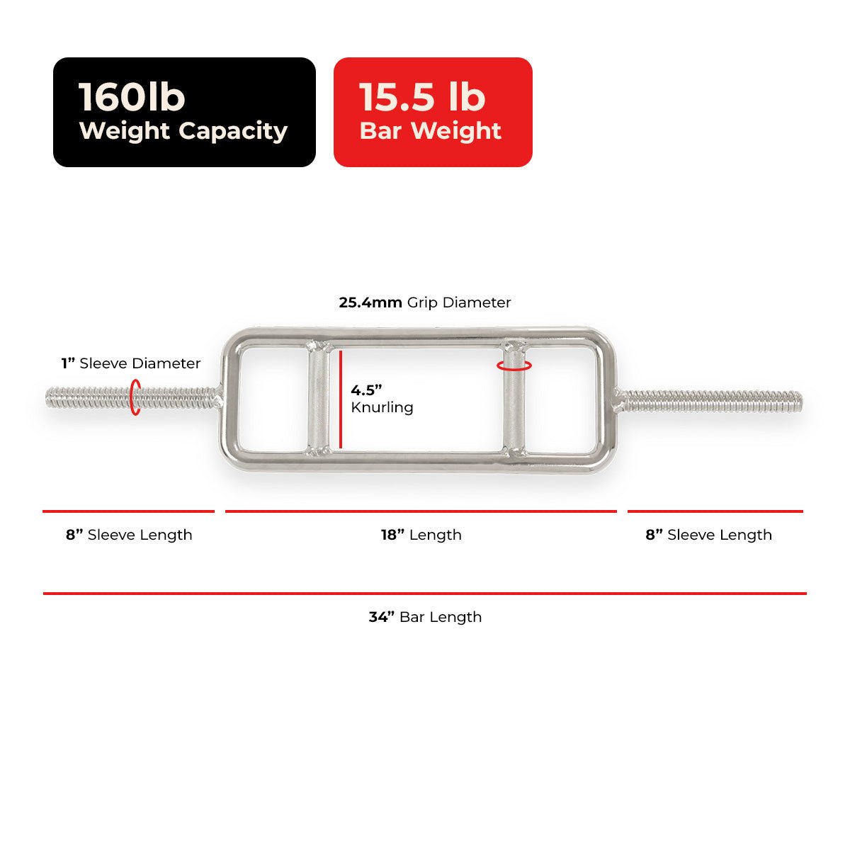 Sunny Health & Fitness 34" Threaded Chrome Barbell Bar - Image 6