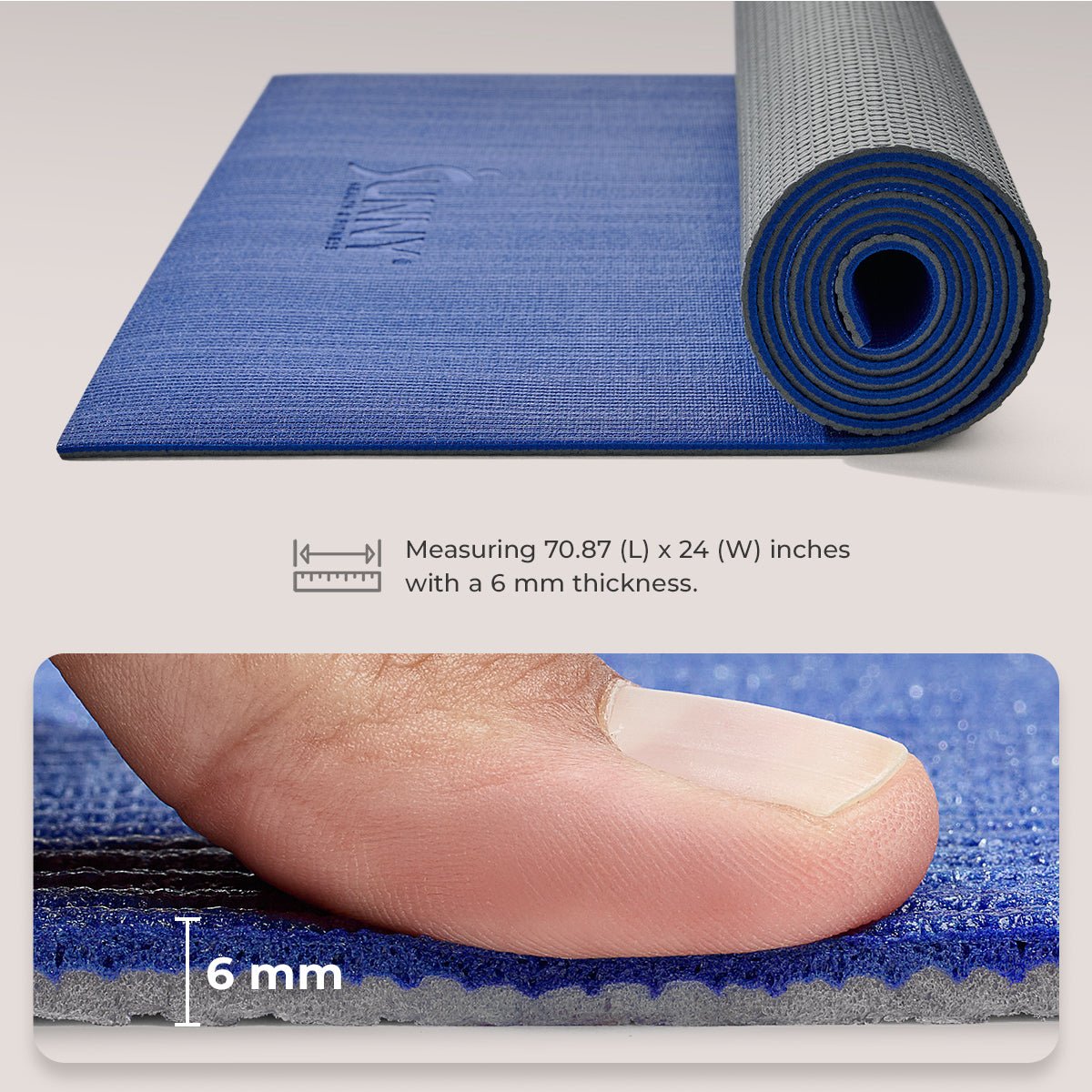 Sunny Health & Fitness Anti-Slip Dual Color Exercise Yoga Mat (Grey) - SF-EM02-GY - Image 6