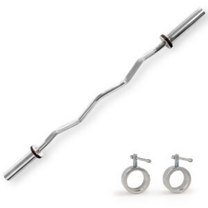 Sunny Health & Fitness 47" Olympic Curl Bar with Ring Collars