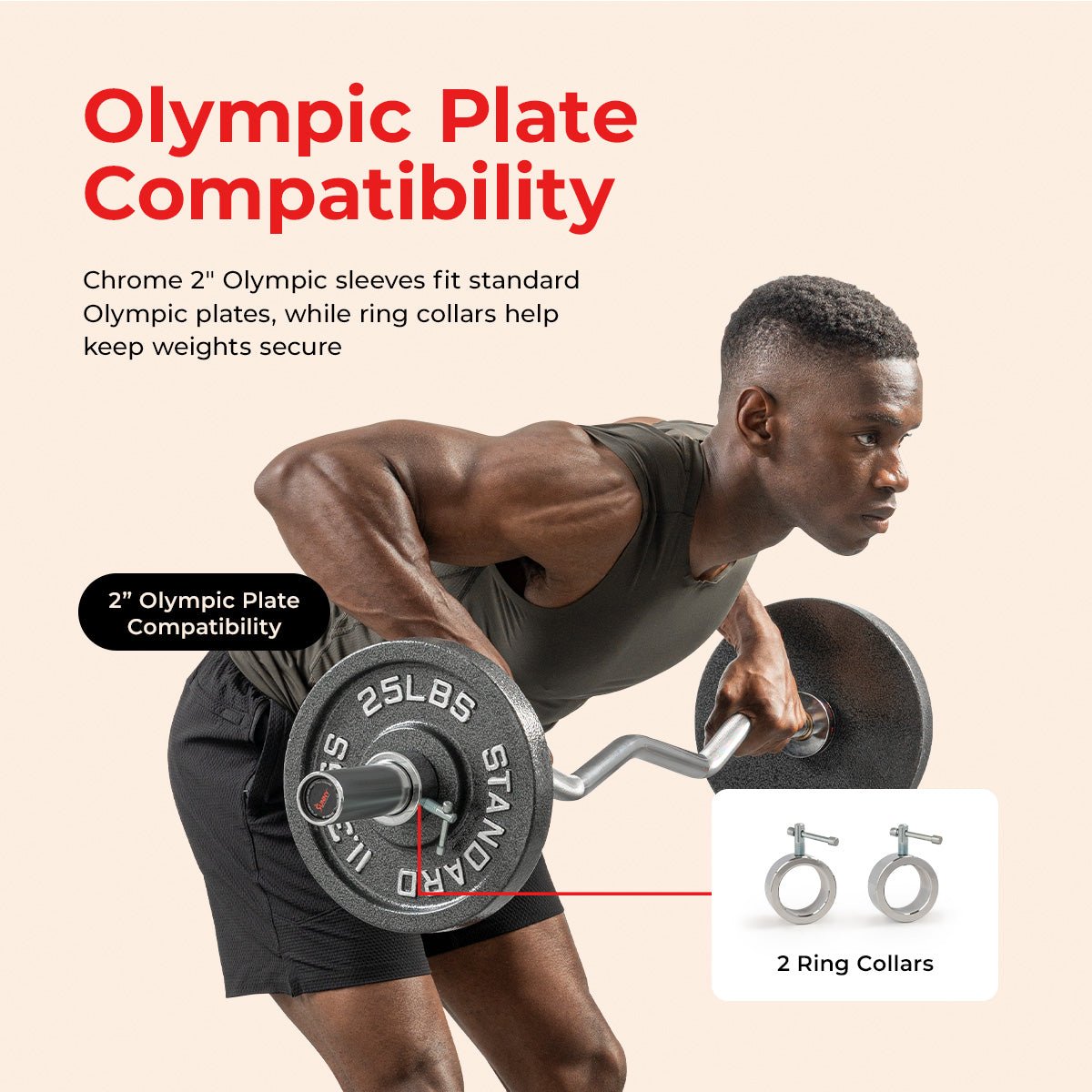 Sunny Health & Fitness 47" Olympic Curl Bar with Ring Collars - Image 6