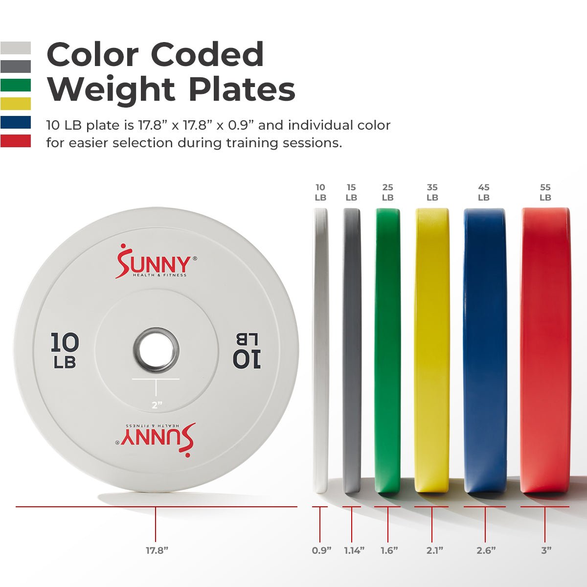Sunny Health & Fitness Elite 2-inch Rubber Olympic Weight Plates 45-Pound - SF-OP01-45 - Image 3